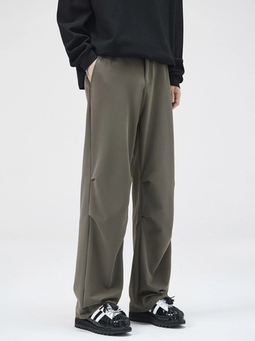 Herren Casual Plissierte Gerade Weite Hose Minimalistisch Nylon Elasthan Drapiert Einfarbig Mode Arbeitskleidung Unterteile