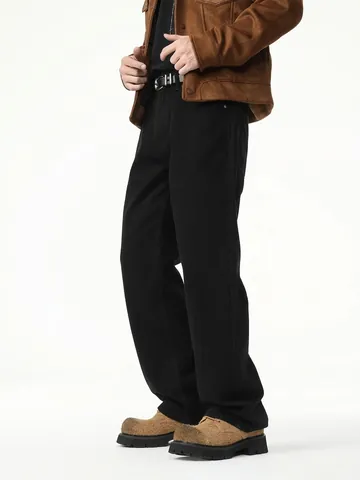 Hommes Rétro Américain Noir Lâche Jambe Droite Jeans Décontracté Jambe Large Vêtements de Travail Pantalon Denim Style Cleanfit