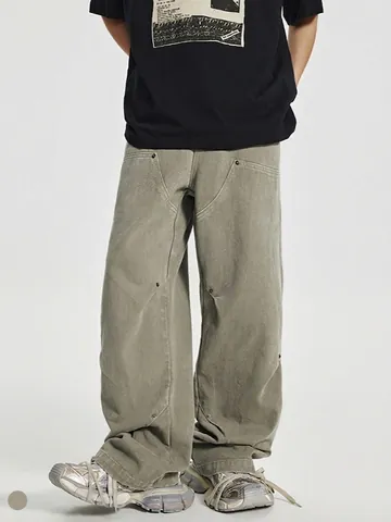 Herren High Street Lockerer Cargo Hose Amerikanischer Stil Patchwork Nieten Weites Bein Baumwolle Casual Streetwear Hose