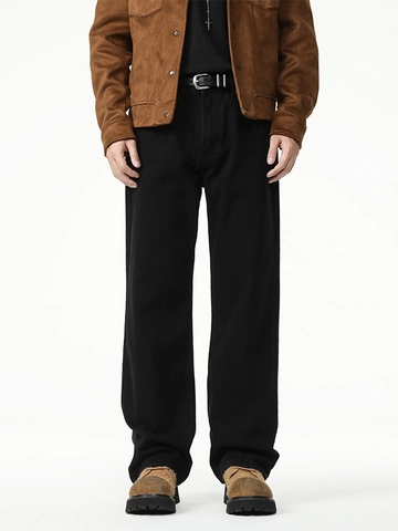 Hommes Rétro Américain Noir Lâche Jambe Droite Jeans Décontracté Jambe Large Vêtements de Travail Pantalon Denim Style Cleanfit