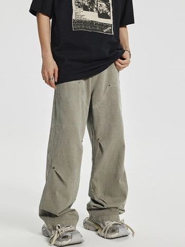 Herren High Street Lockerer Cargo Hose Amerikanischer Stil Patchwork Nieten Weites Bein Baumwolle Casual Streetwear Hose