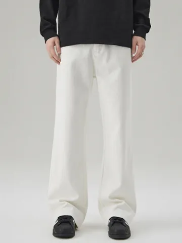 Jeans da Uomo American High Street Micro Flare Vintage Nero Bianco Elasticizzati Gamba Larga Pantaloni Lunghi Casual