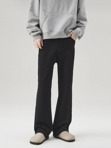 Jeans da Uomo American High Street Micro Flare Vintage Nero Bianco Elasticizzati Gamba Larga Pantaloni Lunghi Casual