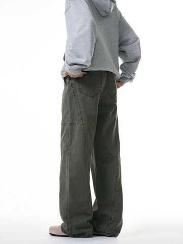 Men's American Retro Cargo Pants Multi-Pocket Loose Wide Leg Washed Cotton Casual Trousers Streetwear Cleanfit Solid Color Pants