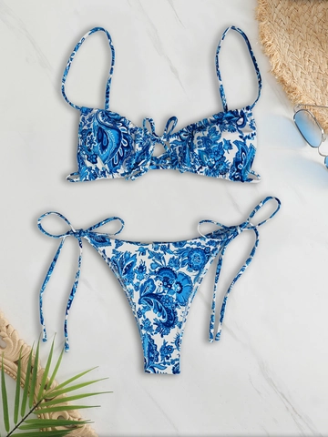 Women's Paisley Floral Print Bikini Top And Bottom Lace Up Hollow Out Sexy Backless High Cut Swimsuit For Beach Vacation