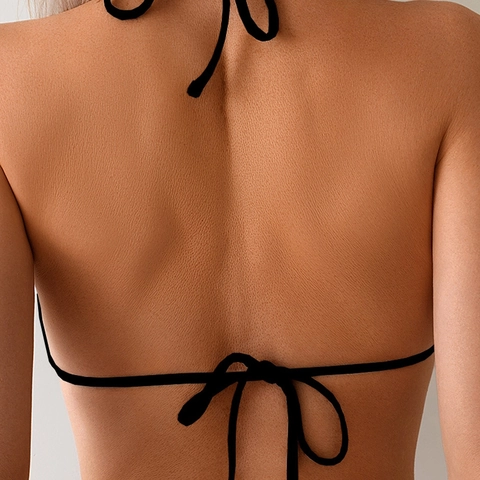 Halter Bikini Top And Bottom With Metal Spiral Buckle Abstract Print Swimsuit For Women Sexy Backless Beach Bathing Suit