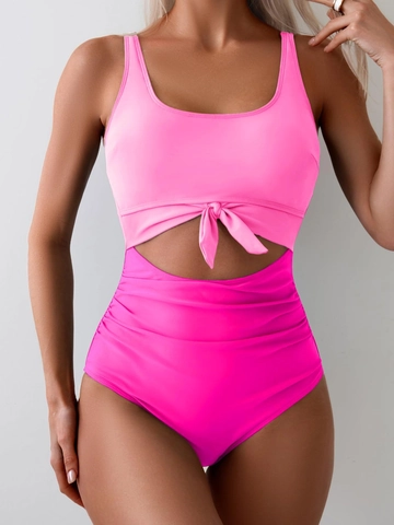 Women Sexy One-Piece Swimsuit Front Knot Hollow Out High Waist Ruched Monokini Adjustable Straps Slimming Bathing Suit