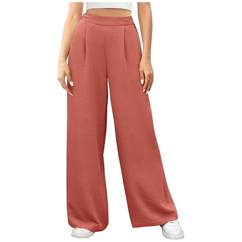 Damen High Waist Hose Mit Weitem Bein Lässige Fließende Lange Hose Mit Taschen Texturierte Plissierte Sommerurlaub Arbeit Hose