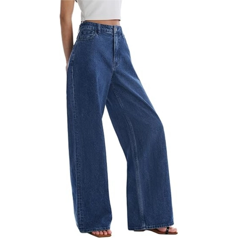 Women High Waisted Wide Leg Jeans Straight Loose Denim Pants Washed Distressed Casual Long Trousers For Women