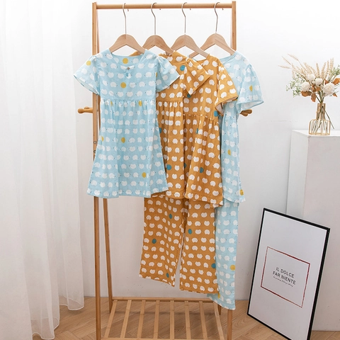 Girls Cute Hedgehog Print Cotton Nightgown Double Layer Gauze Short Sleeve Breathable Muslin Sleepwear Dress For Kids