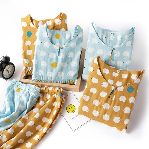 Girls Cute Hedgehog Print Cotton Nightgown Double Layer Gauze Short Sleeve Breathable Muslin Sleepwear Dress For Kids