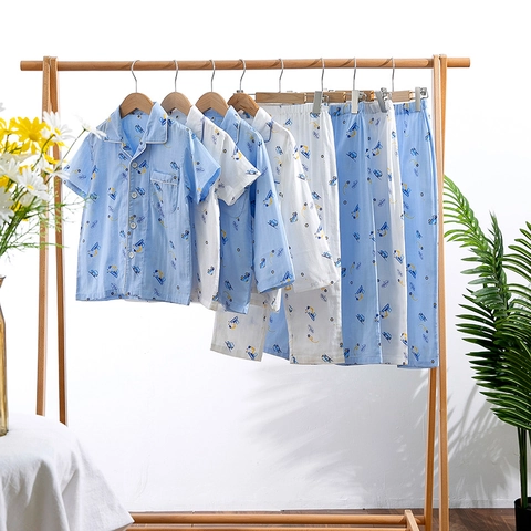 Boys Cartoon Excavator Construction Vehicle Print Pajamas Pure Cotton Soft Lapel Button Down Home Wear Sleepwear Top And Pants