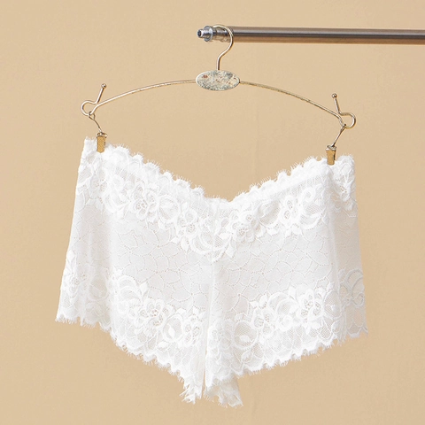 Damen Sexy Spitze Boxershorts Unterwäsche Transparent Floral Hohl Eyelash-Spitze Niedrige Taille Baumwollzwickel Lingerie