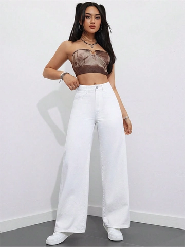 Women High Waist Wide Leg Denim Jeans Loose Straight Streetwear Y2K Washed Retro Solid Leopard Print Trousers Casual Pants