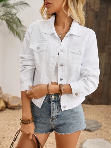 Women Short Denim Jacket Long Sleeve Lapel Casual Elegant Fashion Washed Jean Coat Versatile Button Up Jacket For Outerwear