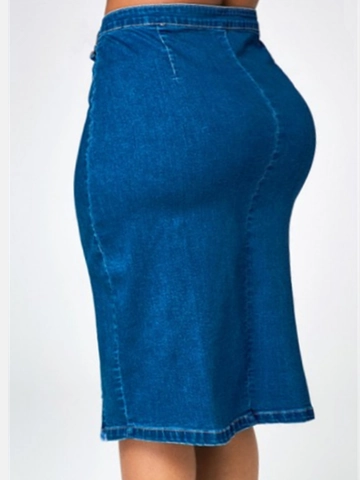 Gonna Midi in Denim a Vita Alta da Donna Bottoni Monopetto Spacco Gonna di Jeans a Tubino Blu Scuro Elegante Pendolare