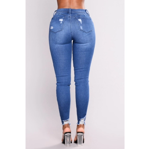 Pantalones Vaqueros Ajustados Rotos de Cintura Alta para Mujer Vaqueros Lavados Elásticos Con Dobladillo Deshilachado Casuales