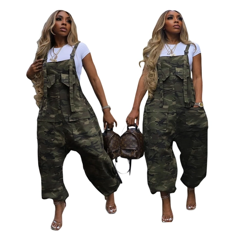 Damen Casual Camouflage Cargo Overalls Träger Mehrere Taschen Lockerer Jumpsuit Streetwear Fashion Weites Bein Cargo Jumpsuit Für Damen