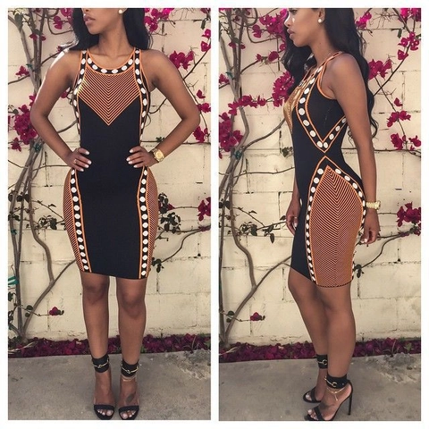 Robe Midi sans Manches pour Femmes Motif Géométrique Élégant Lin Polyester Slim Bodycon Patchwork Rayures en V Pois Robe de Fête