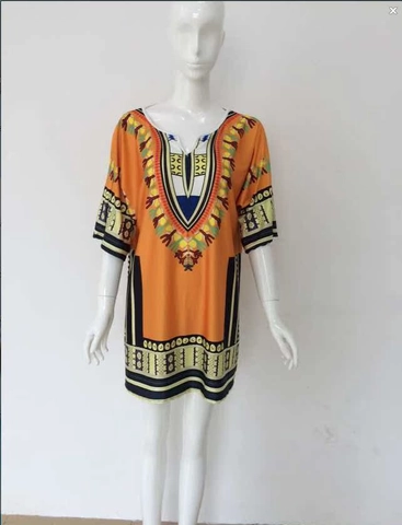 Vrouwen Afrikaanse Dashiki Print V-hals Korte Mouw Mini Jurk Casual Etnische Stam Patroon Zomer Boho Party Tuniek Jurk