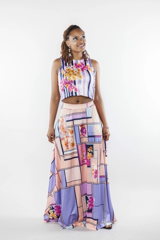 Completo Donna Due Pezzi Stampa Floreale Senza Maniche Scollo a V Crop Top e Gonna Maxi a Vita Alta Abbigliamento Vacanze