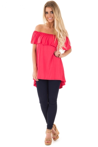 Top da Donna Sexy Rosso a Spalle Scoperte con Volant Orlo Asimmetrico Senza Maniche Slim Fit Blusa per Feste in Discoteca