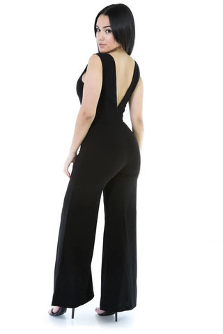 Dames Sexy V-hals Mouwloos Jumpsuit Kruislings Vetering Rugloos Wijde Pijpen Broek Hoge Taille Jumpsuit Party Clubwear