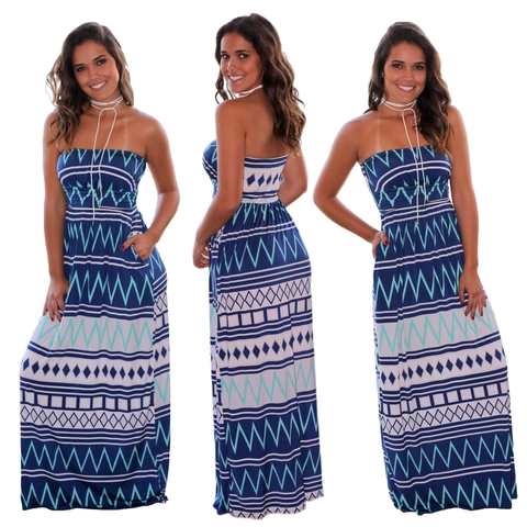 Vestito Maxi a Tubo da Donna Sexy Bohemien con Stampa Geometrica Slim Fit per Estate Spiaggia Festa in Misto Cotone