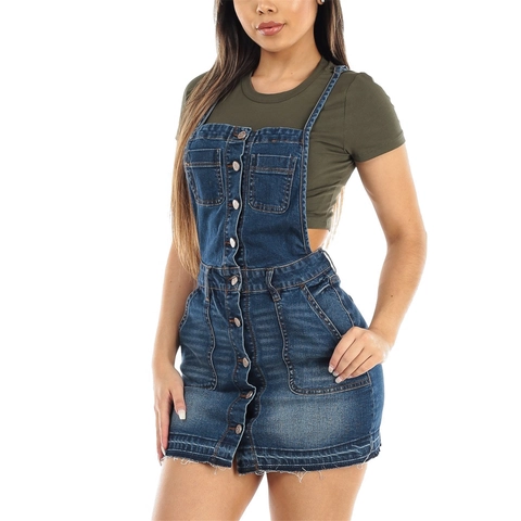 Women Sexy Washed Denim Pinafore Dress And Green T-Shirt Distressed Frayed Hem Mini A-Line Overall Skirt Streetwear