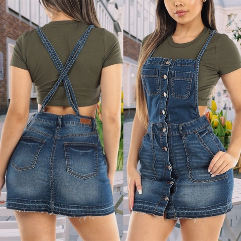 Women Sexy Washed Denim Pinafore Dress And Green T-Shirt Distressed Frayed Hem Mini A-Line Overall Skirt Streetwear
