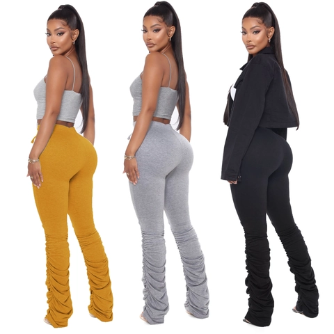 Dames Casual Crop Top En Gerimpelde Stapelbroek Hoge Taille Distressed Knie Streetwear Joggers Sportieve Outfit