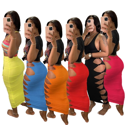 Set Gonna Maxi Top Donna Sexy Traforato Laterale Con Lacci Tinta Unita Gonna Lunga Bodycon Set Due Pezzi per Spiaggia Festa Vacanza
