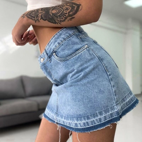 Women American Vintage Denim Mini Skirt High Waist Color Block Raw Hem Cotton Blend A-Line Skirt Sexy Streetwear Bottoms