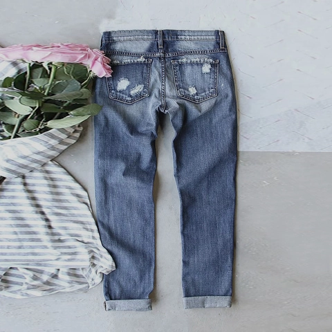 Jean Femme Coupe Droite Déchiré Style Bohème Imprimé Ethnique Pantalon Denim Délavé Patch Renne Jean Décontracté Revers