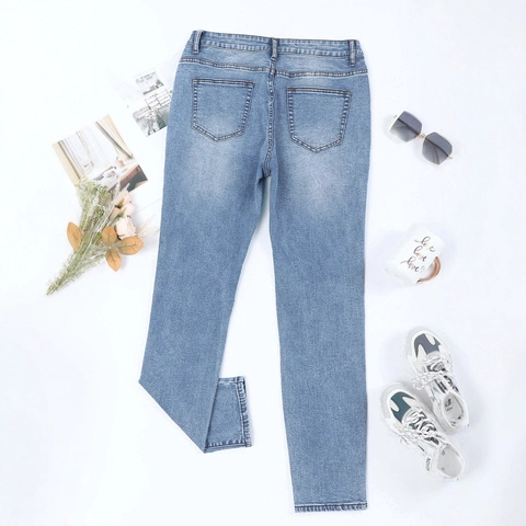 Women Christmas Snowman Printed Ripped Jeans Light Blue Washed Distressed Straight Leg Denim Pants Streetwear Holiday Bottoms