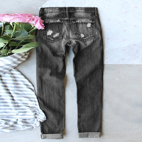 Jeans Déchirés Independence Day pour Femmes Patchwork Drapeau Américain Taille Moyenne Pantalon Denim Coupe Droite Délavé