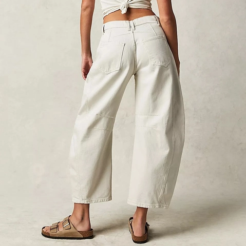 Pantalón Casual de Mujer Cintura Alta Pata Ancha Estampado Diente de León Mezcla de Algodón Holgado Largo Tobillo