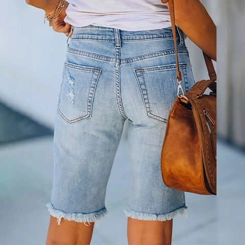 Women Casual Distressed Denim Shorts Easter Bunny Printed Frayed Hem Ripped Jeans High Waist Straight Leg Summer Shorts