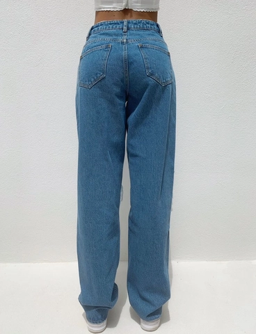 Damen High Waist Ripped Wide Leg Jeans Distressed Gerade Denim Hose Gewaschen Locker Baggy Streetwear Hose Denim Blau