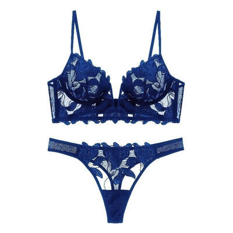 Femme Sexy Broderie Dentelle Soutien-Gorge Et String Ultra-Mince Minimiseur Push Up Floral Soutien-Gorge Et Culotte Lingerie Pour Femme