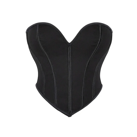 Damen Sexy Herz-Ausschnitt Korsett Top Vintage Stäbchen Satin Trägerlos Bustier Shapewear Weste Clubwear