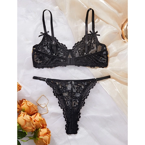 Completo Intimo Sexy Donna Stampa Girasole Giuntura In Pizzo Set Reggiseno E Mutandine Con Fiocco Reggiseno Con Ferretto