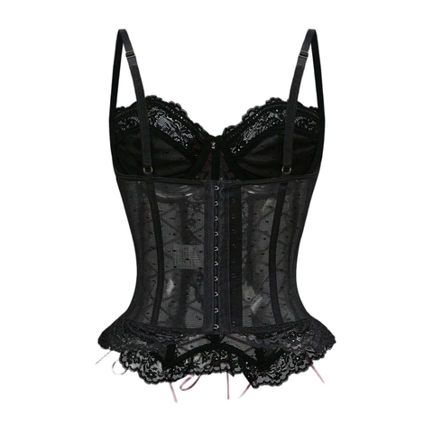 Gothic Spitze Korsett Top Mit Schleife Kreuz Band Detail Und Metall Kreuz Anhänger Süß Verstellbar Body Shaper Cami