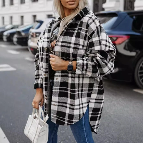 Dames Oversized Geruit Jasje Met Capuchon Casual Lange Mouwen Hahnentritt Button Down Shacket Losse Bovenkleding Streetwear Jas