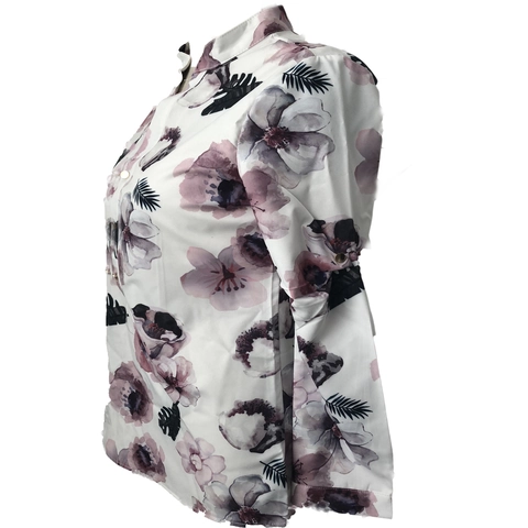 Women Fashion Floral Print Long Sleeve Chiffon Shirt Casual V-Neck Button Up Blouse Urban Slim Fit Office Lady Tops