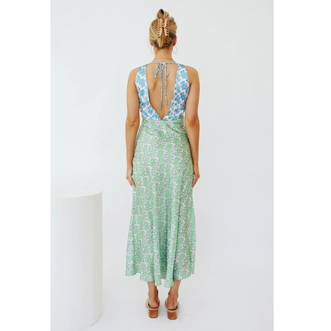 Women's Patchwork Floral Print Sleeveless V-Neck Maxi Dress High Waist Summer Vacation A-Line Casual Long Dress