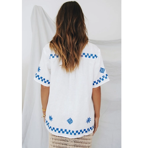Chemise Femme Décontractée Manches Courtes Boutonnée Style Resort Imprimé Étoile Géométrique Coupe Large Blouse Top