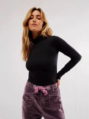 Bodysuit Sexy de Mujer con Cuello Alto Manga Larga Espalda Descubierta con Cordones Florales Ajustado Modelado Jumpsuit Top Moda Diaria