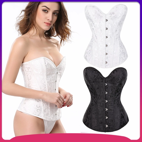 Women's Vintage Jacquard Palace Corset Bustier Top With 12 Steel Bones For Wedding Party Bridal Body Shaper Waist Cincher
