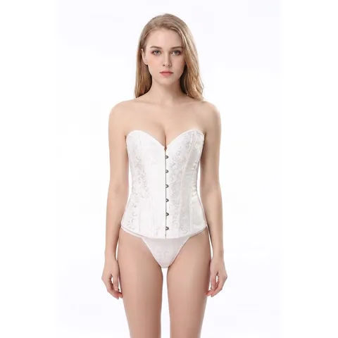 Women's Vintage Jacquard Palace Corset Bustier Top With 12 Steel Bones For Wedding Party Bridal Body Shaper Waist Cincher